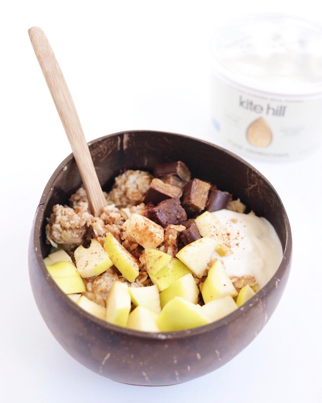 Apple Cinnamon Oatmeal with Maple Syrup and Yogurt