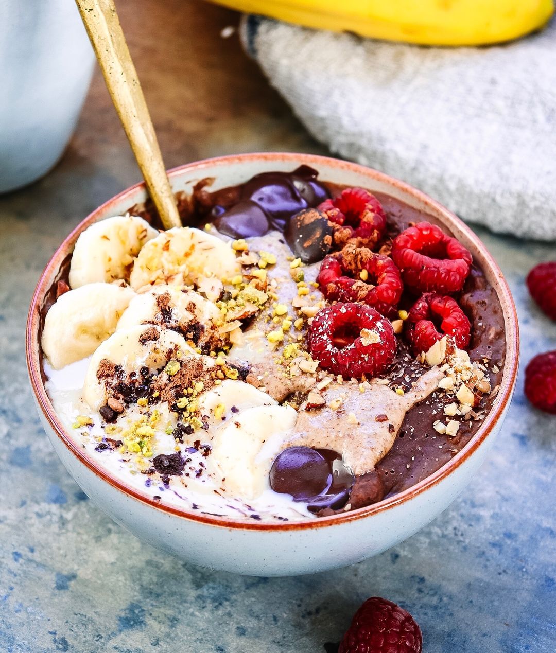 Chocolate Almond Butter Tahini Porridge with Banana