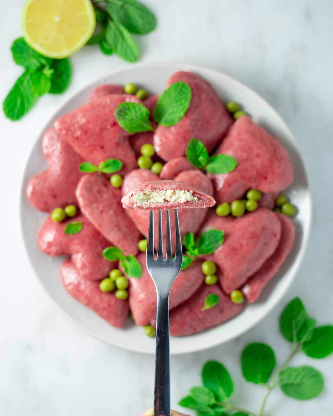Vegan Ricotta Beet Ravioli with Lemon Butter