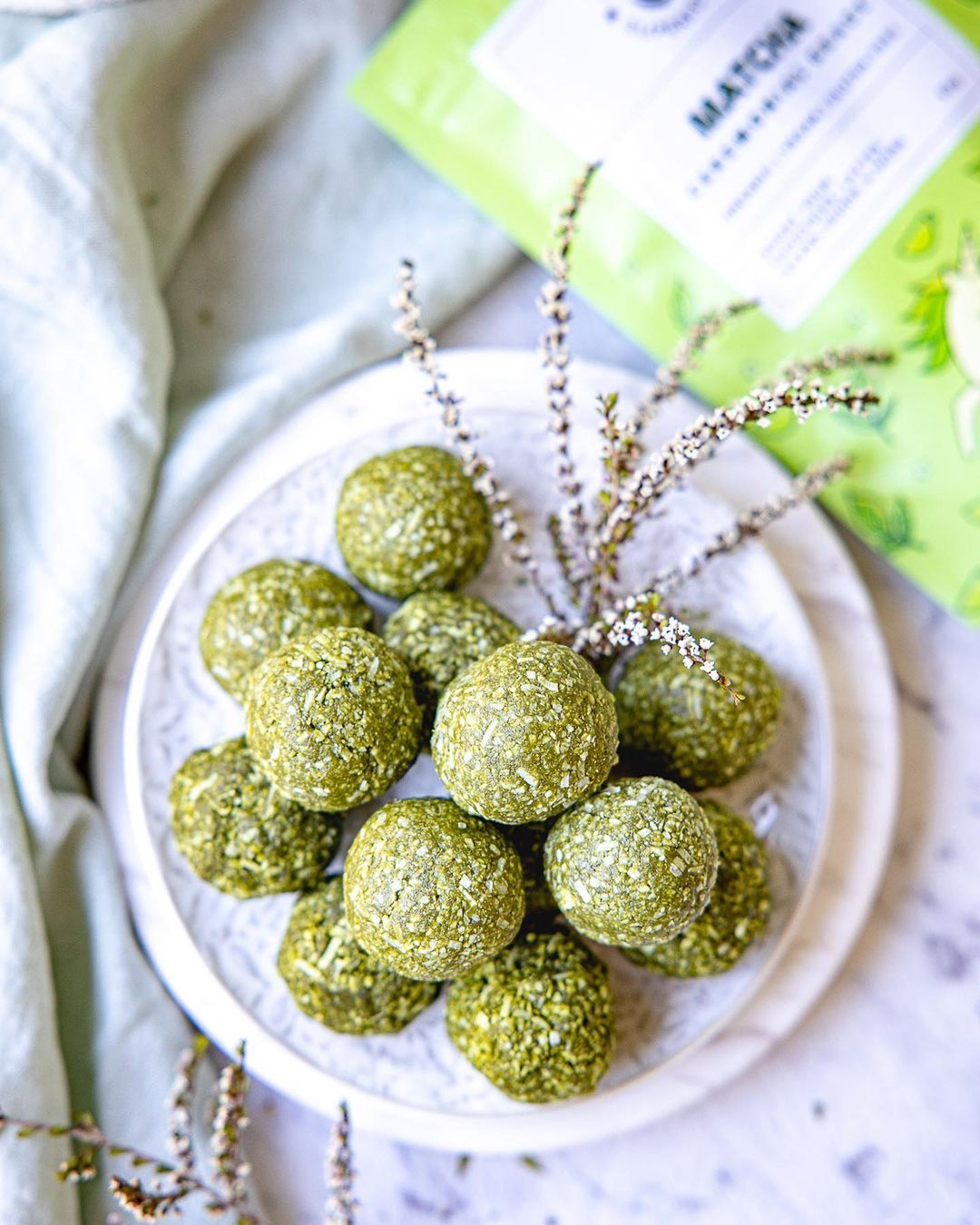 Delicious Matcha Bliss Balls with Coconut