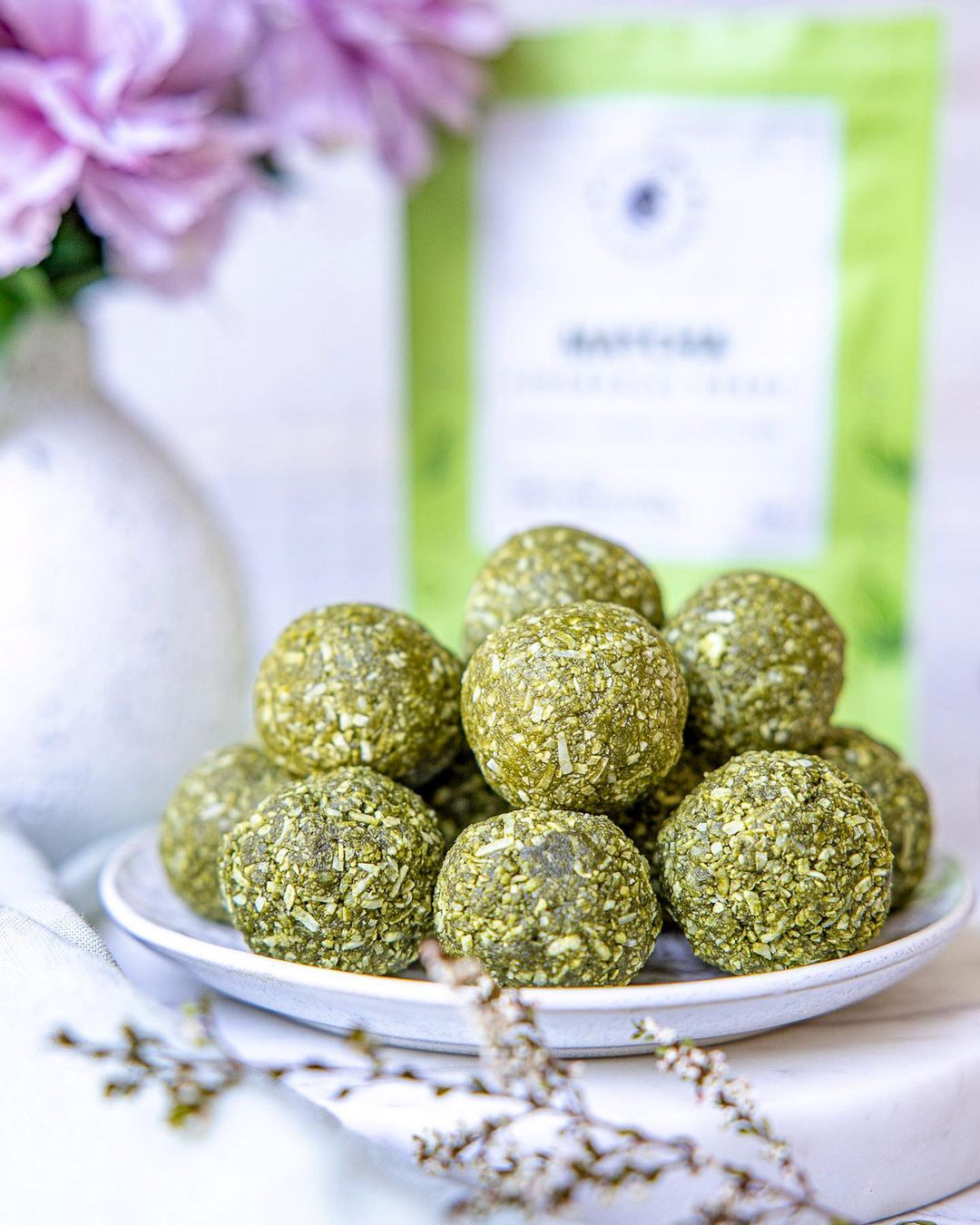 Delicious Matcha Bliss Balls with Coconut