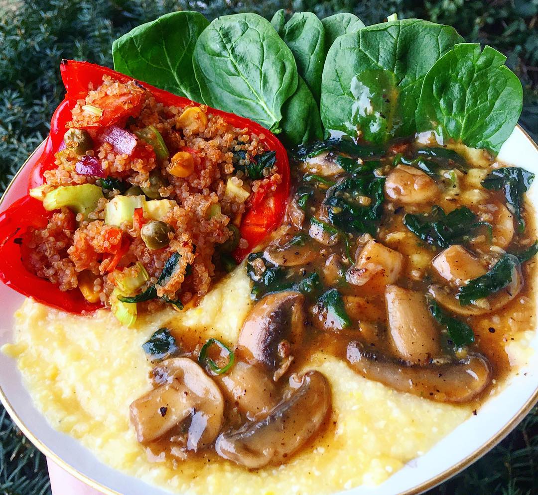 Creamy Polenta with Mushroom and Spinach Gravy