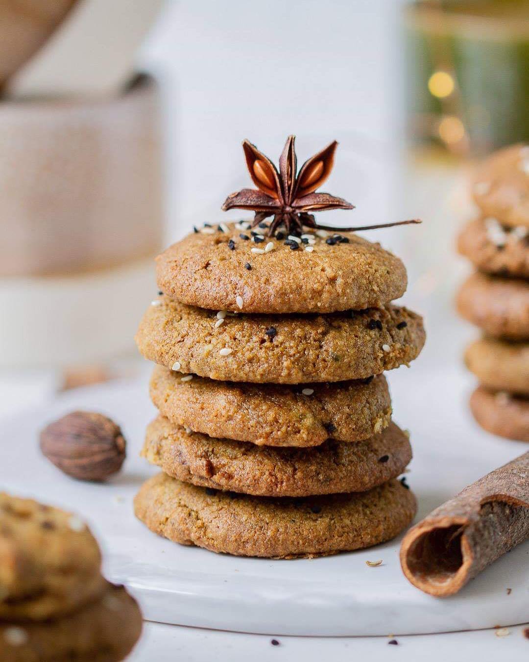 Soft Flaky Matcha Tahini Cookies with Sesame