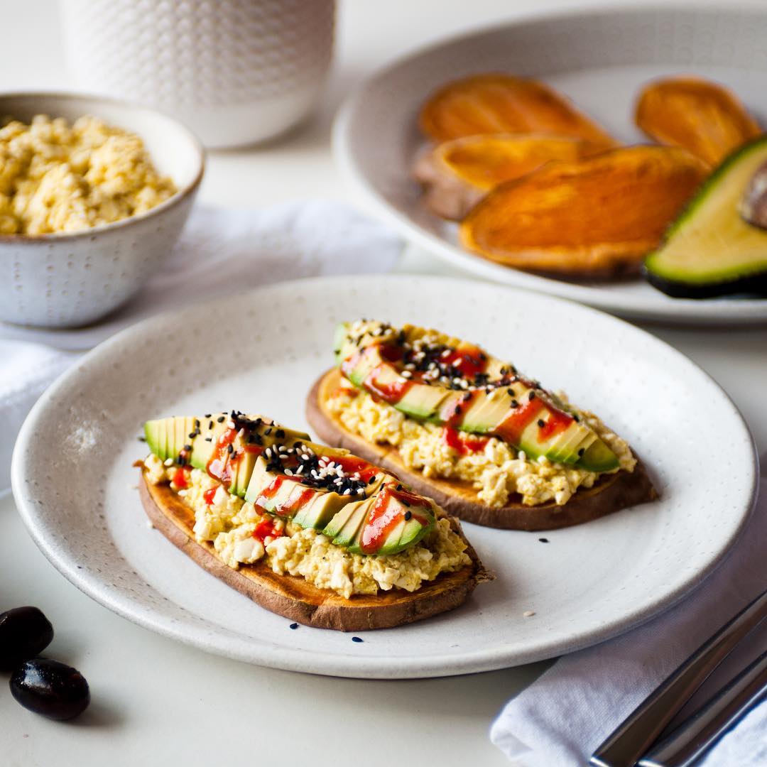 Sweet Potato Toasts with Tofu Egg and Avocado