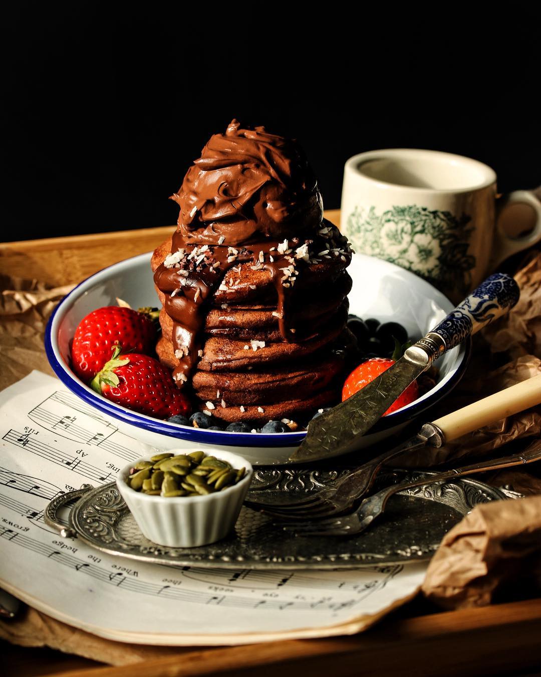 Vegan Mudcake Pancakes with Chocolate Ganache