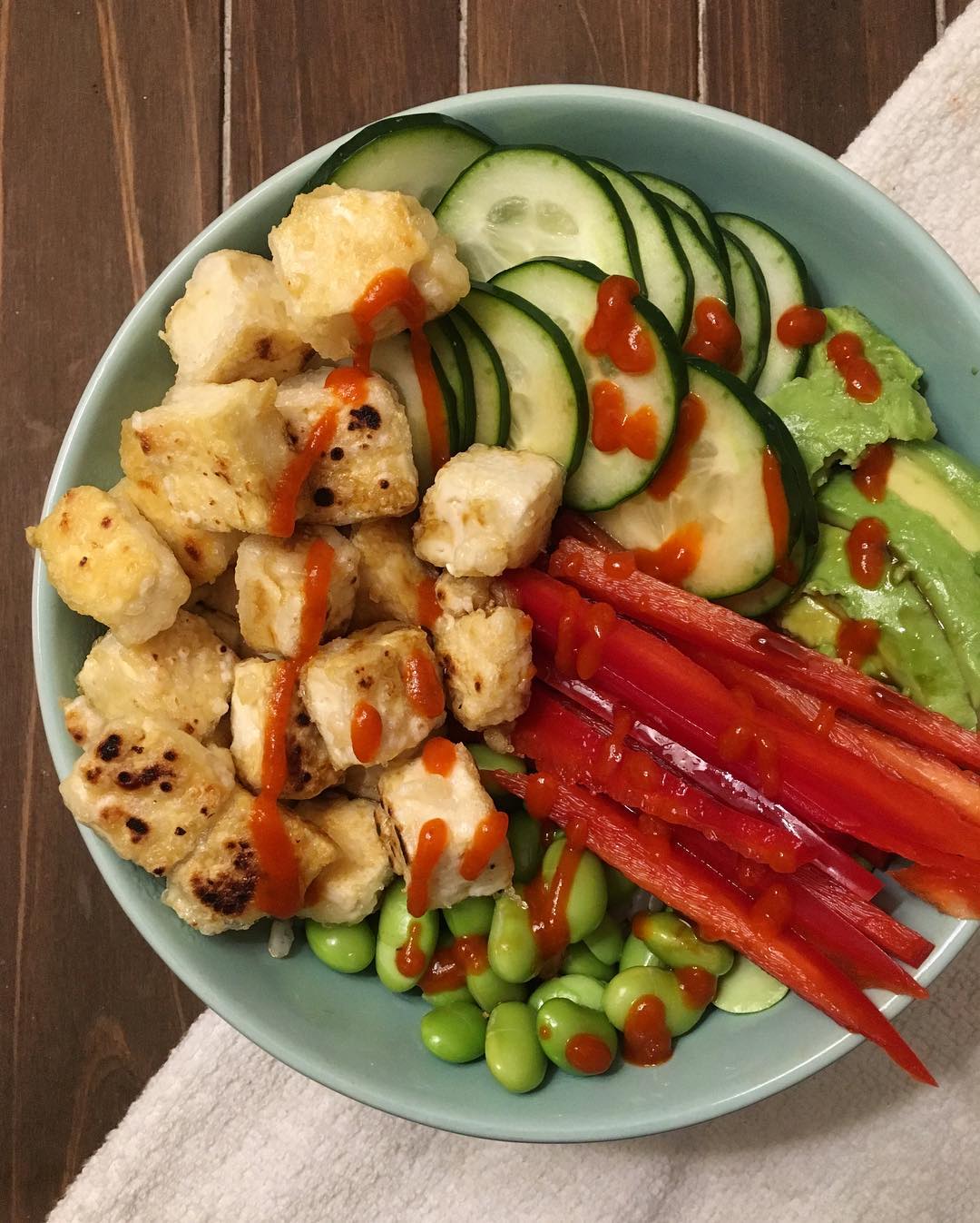 Veggie Sushi Bowl with Crispy Tofu and Rice