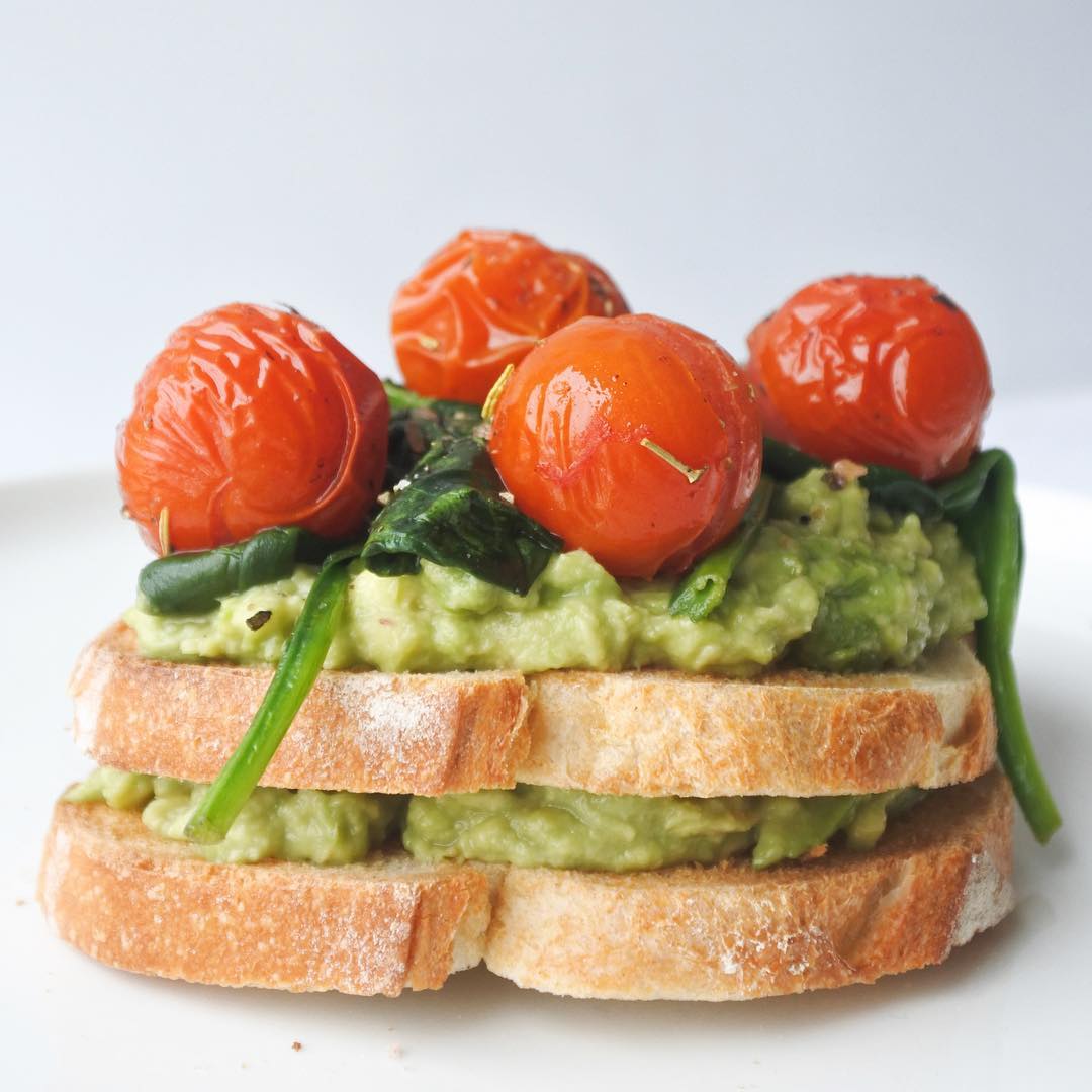 Double Toast with Avocado Tomato and Spinach