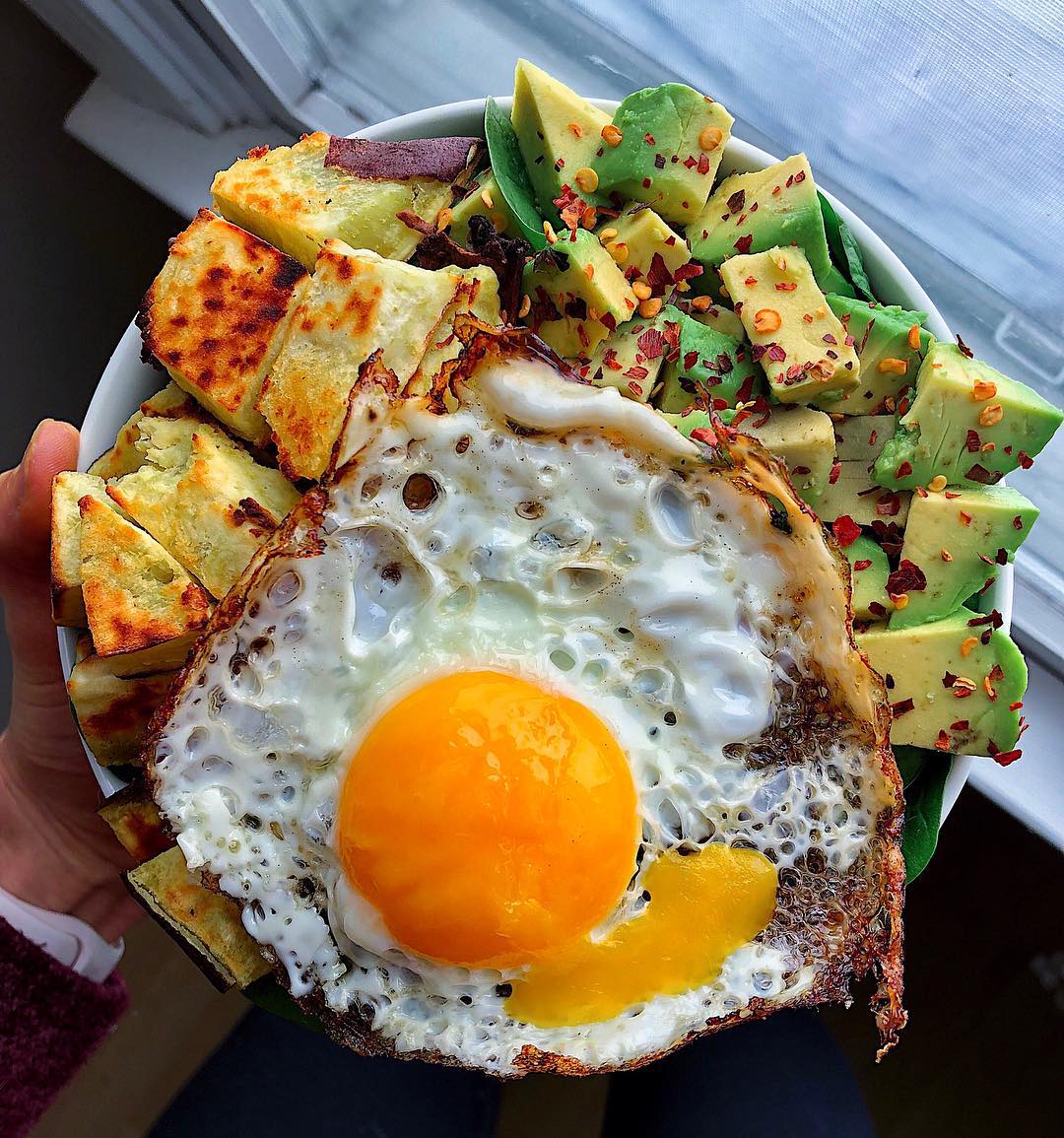 Savory Breakfast Bowl with Sweet Potato Avocado and Egg