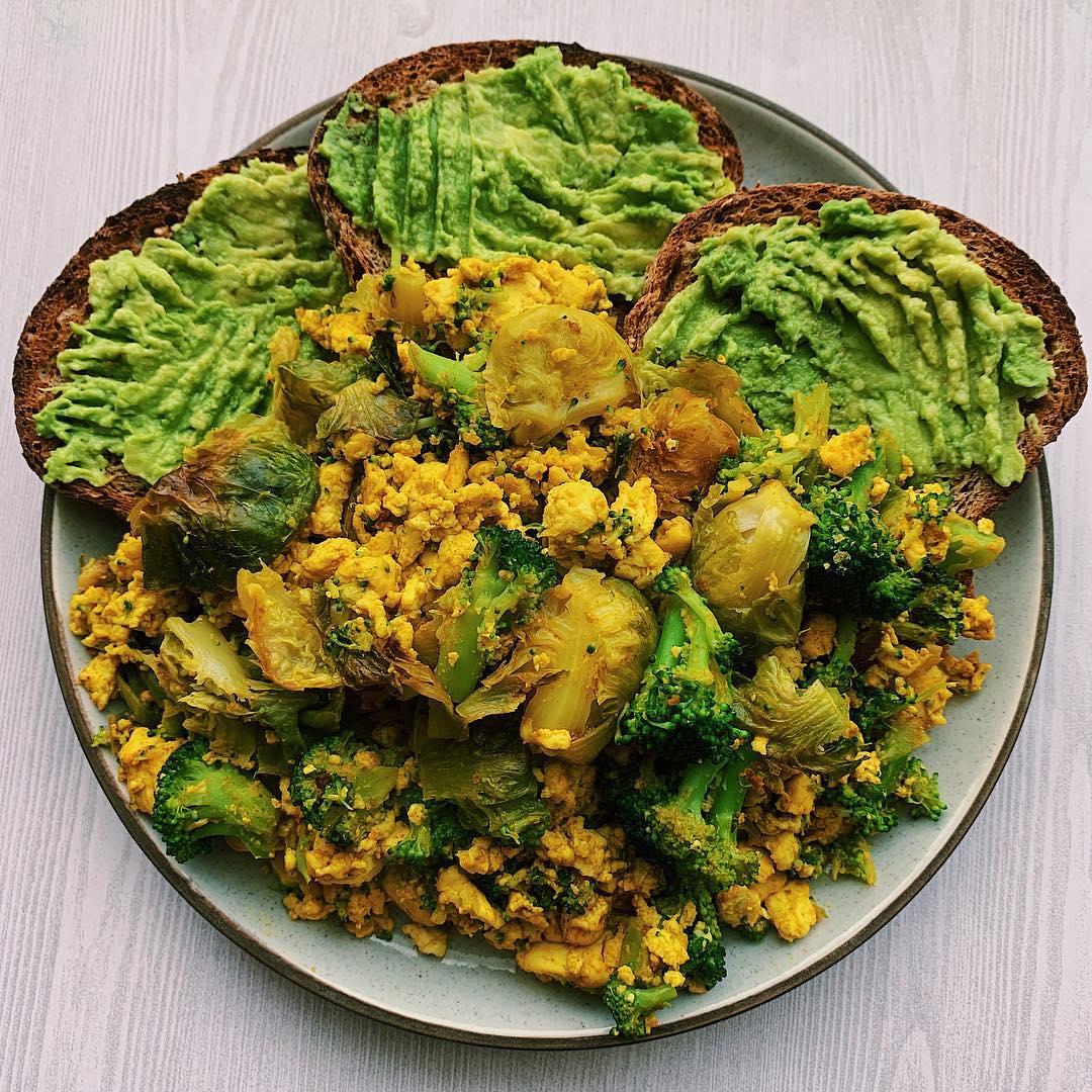Vegan Tofu Scramble with Brussel Sprouts and Broccoli