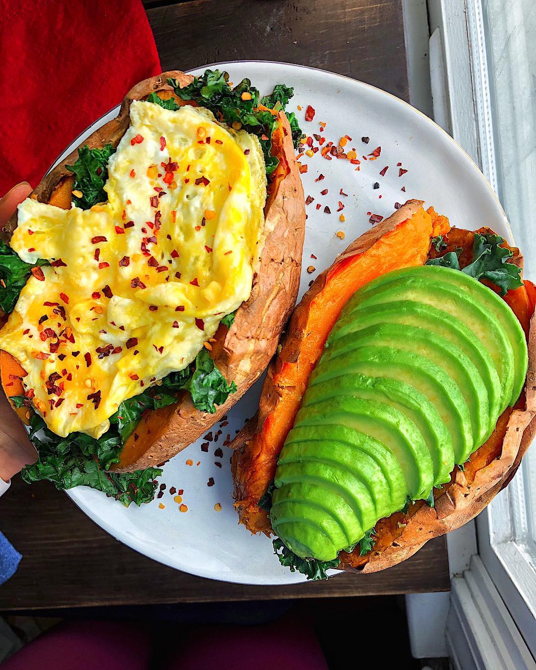 Savory Stuffed Sweet Potatoes with Eggs and Kale