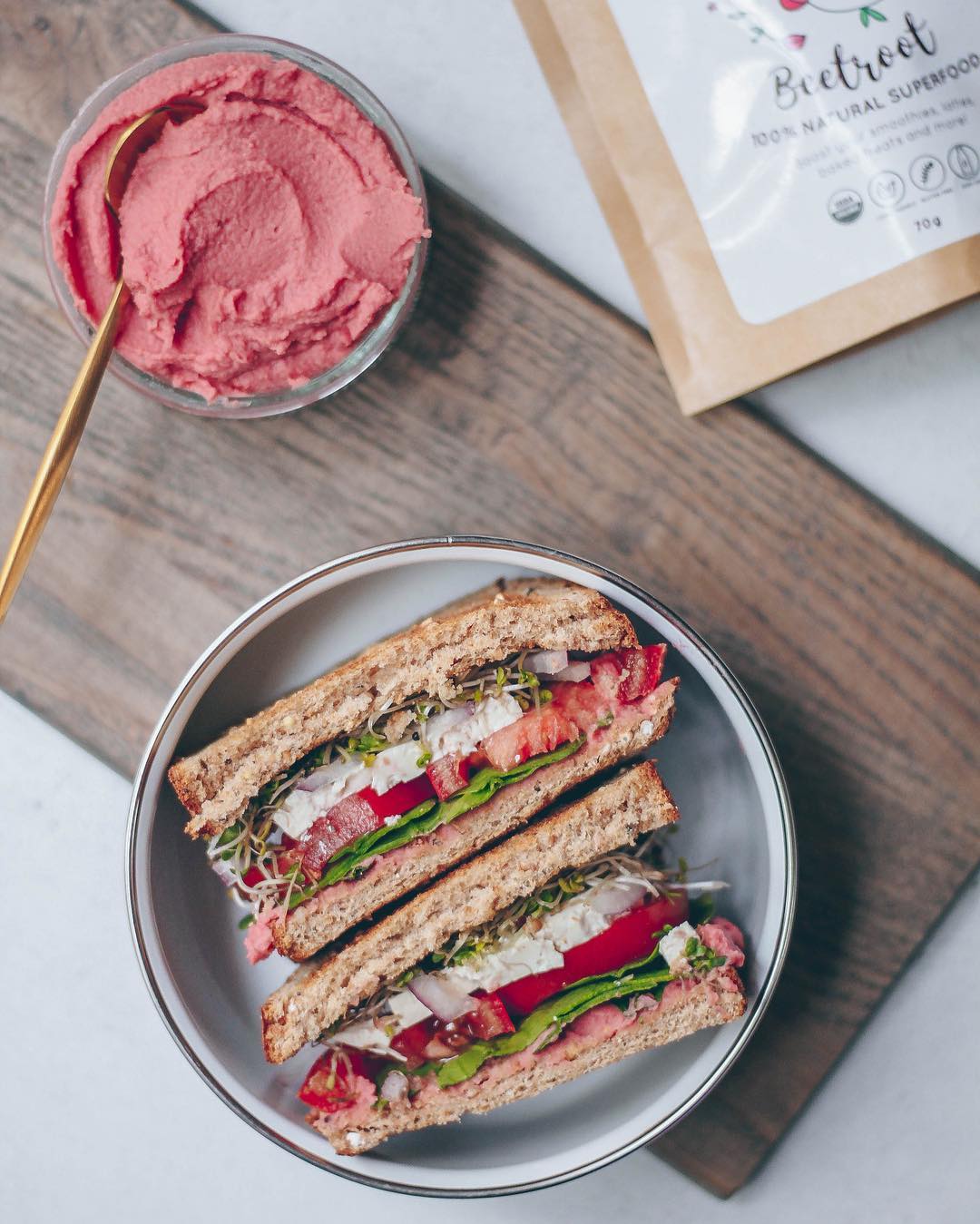 Colorful Beetroot Hummus with Superfood Powder