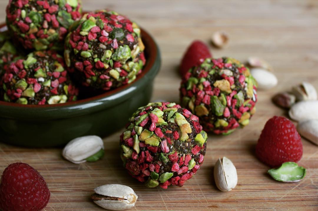 Pistachio Raspberry Cacao Energy Balls