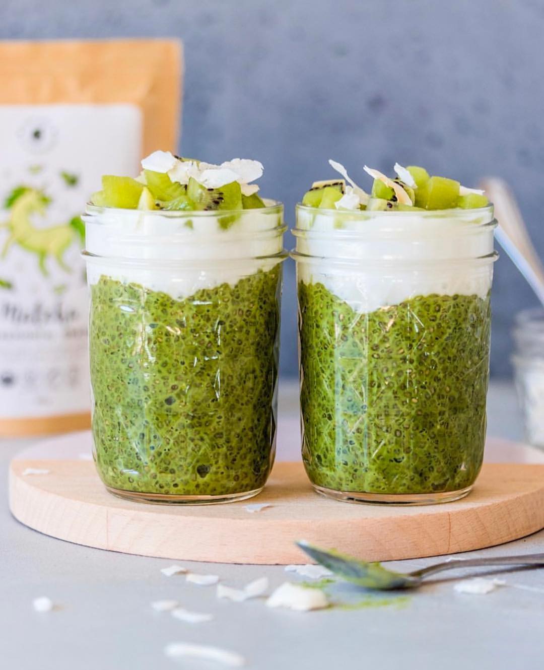 Matcha Chia Pudding with Yogurt and Kiwi