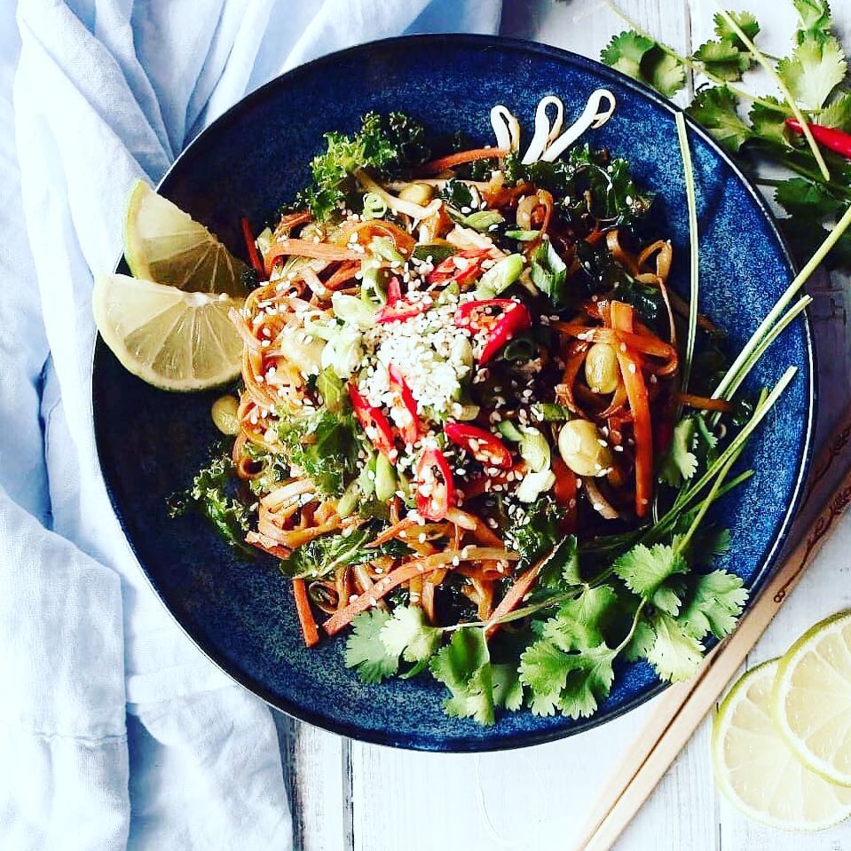 Sesame-Peanut Noodle Salad with Kale and Edamame