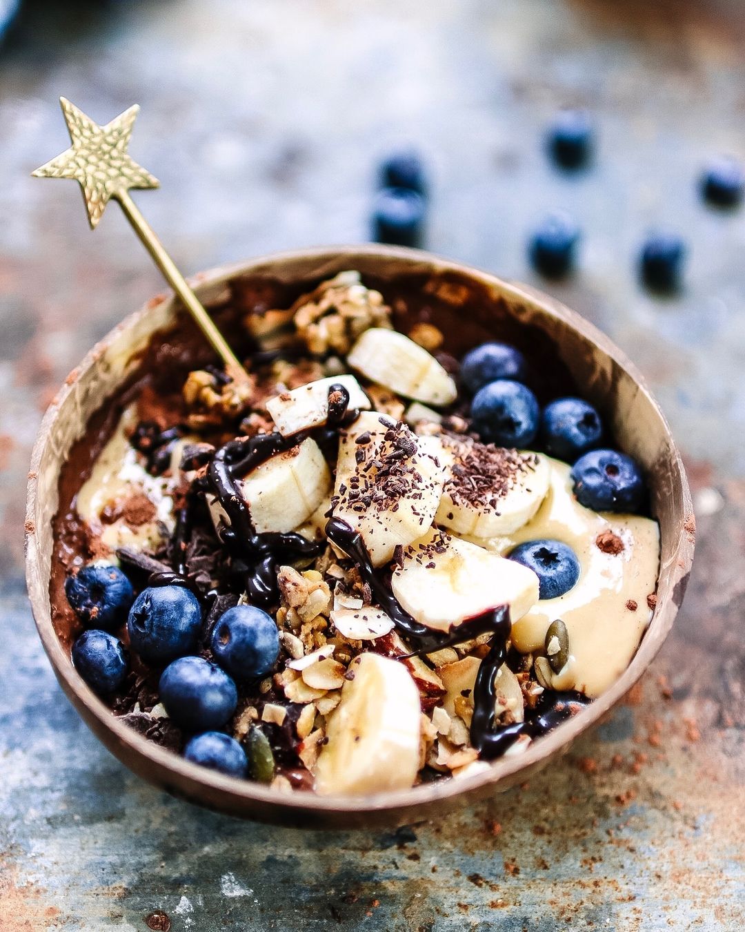 Chocolate Avocado Smoothie Bowl with Toppings