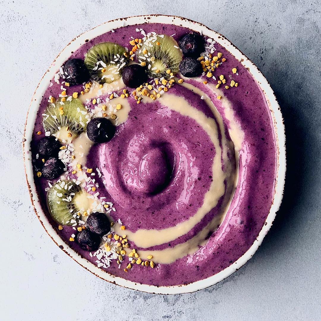 Blueberry Banana Cauliflower Smoothie with Tahini Drizzle