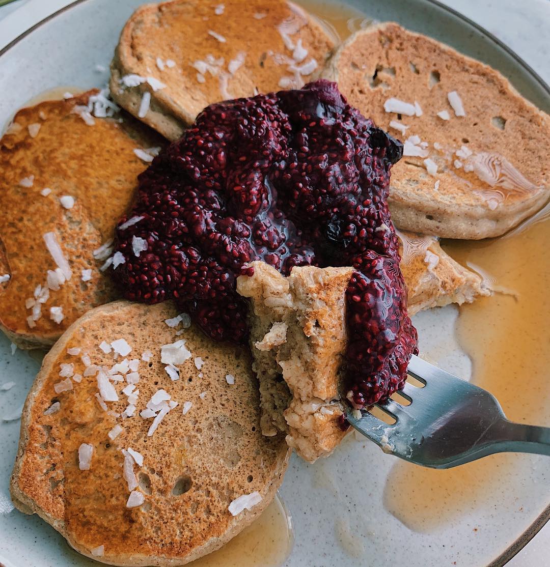 Vegan Banana Pancakes with Chia Jam