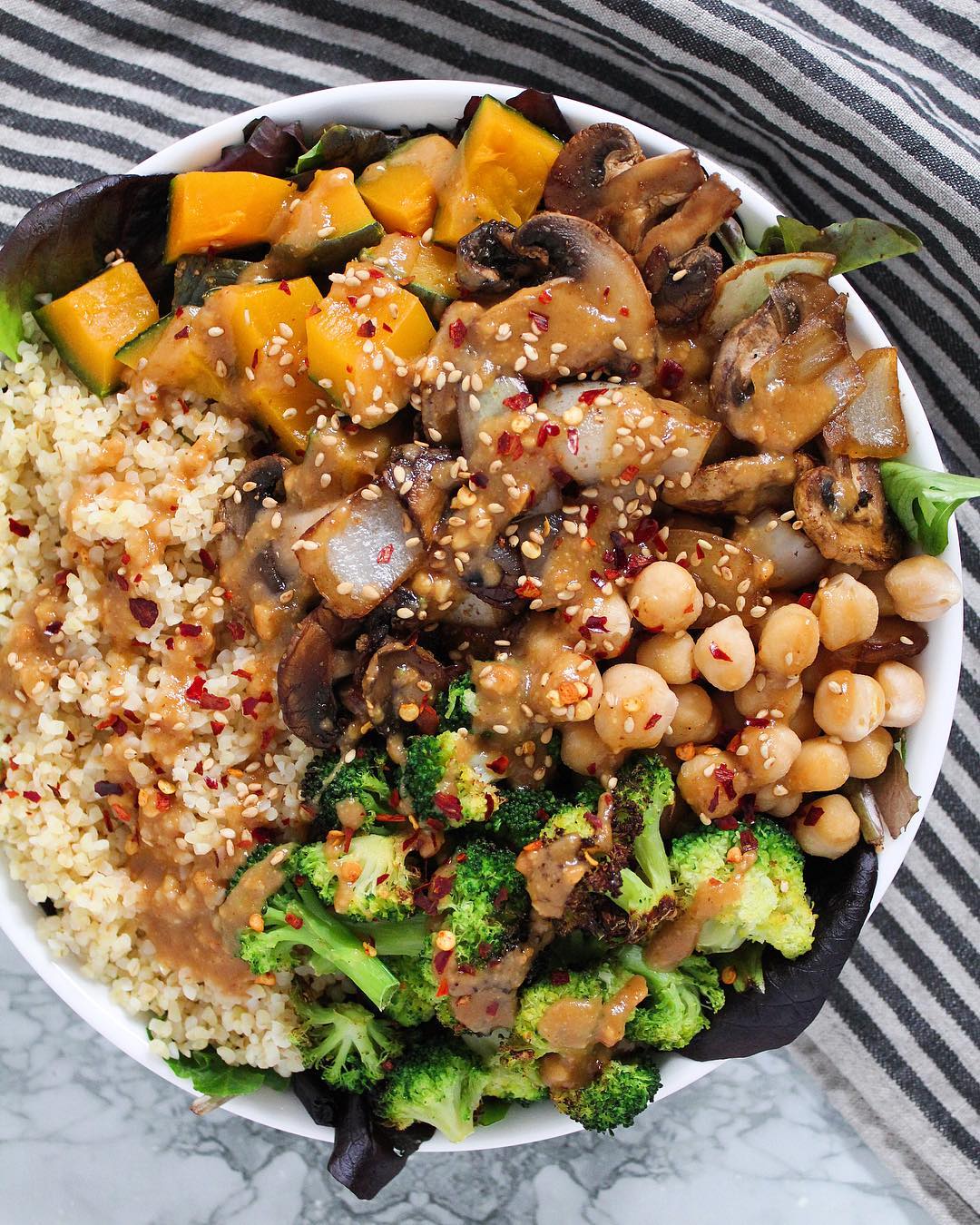 Bulgar Wheat Vegetable Bowl with Peanut Sauce