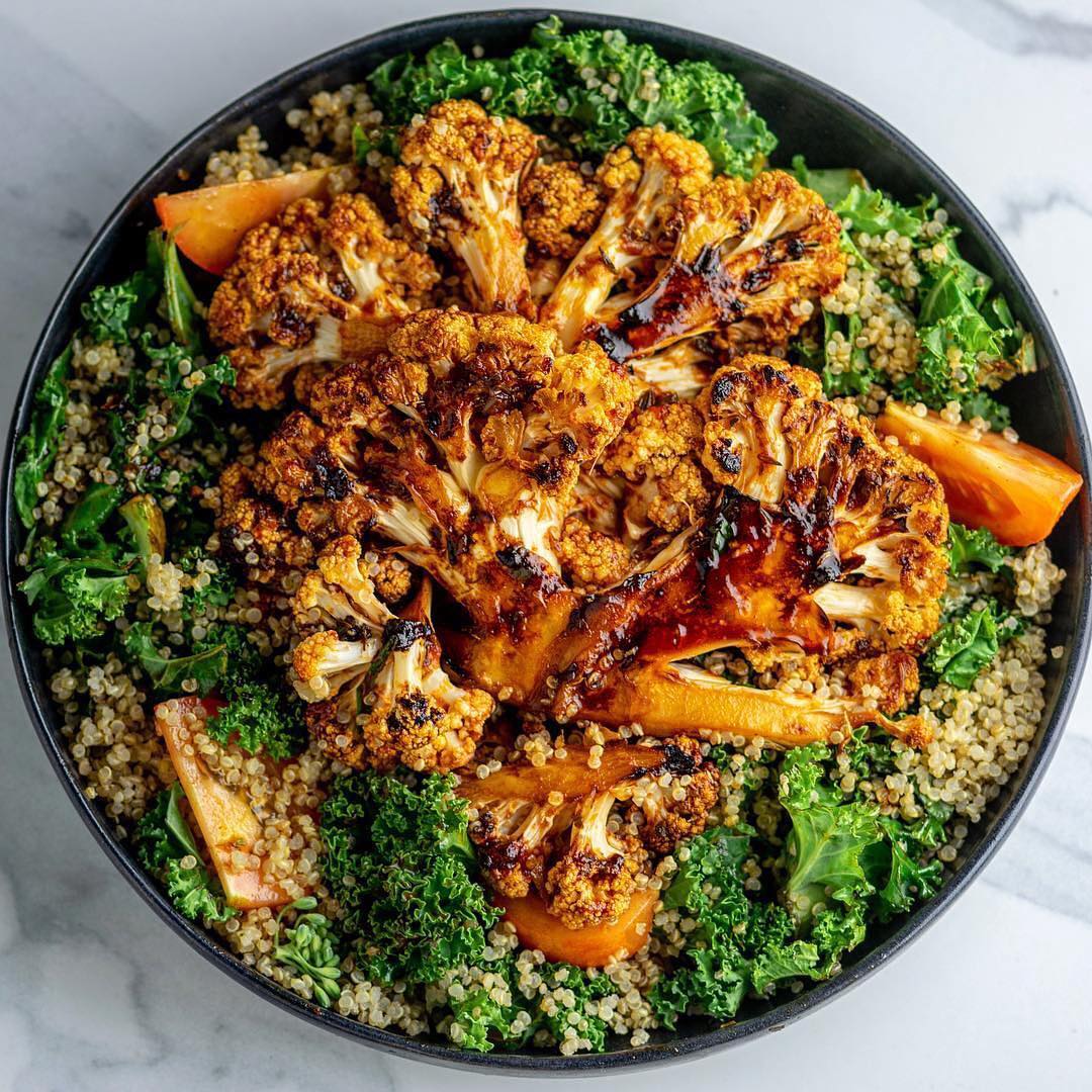 Smoky Cauliflower Steak and Kale Quinoa Salad