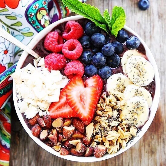 Vegan Breakfast Smoothie Bowl with Berries and Banana