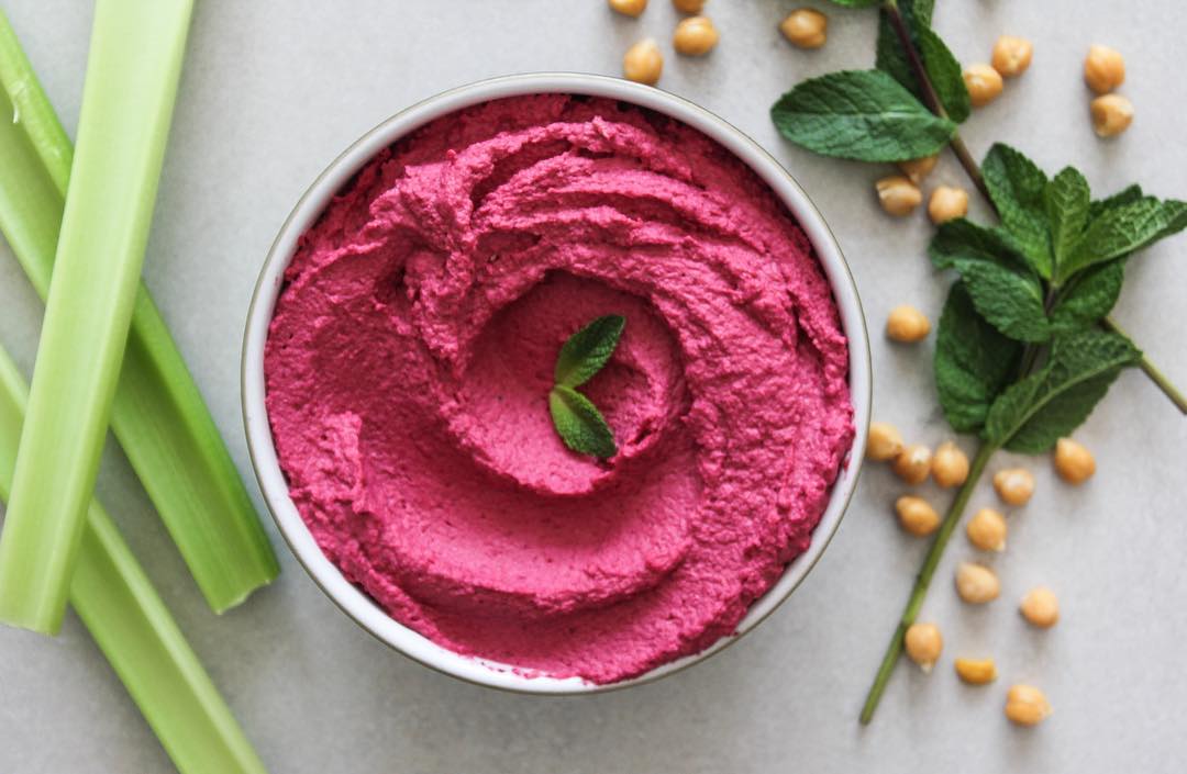 Fresh Beetroot Hummus with Chickpeas and Tahini