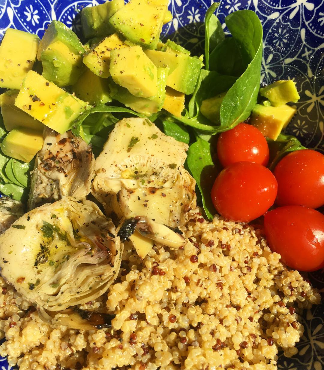 Lemon Tahini Quinoa Bowl with Artichokes and Greens