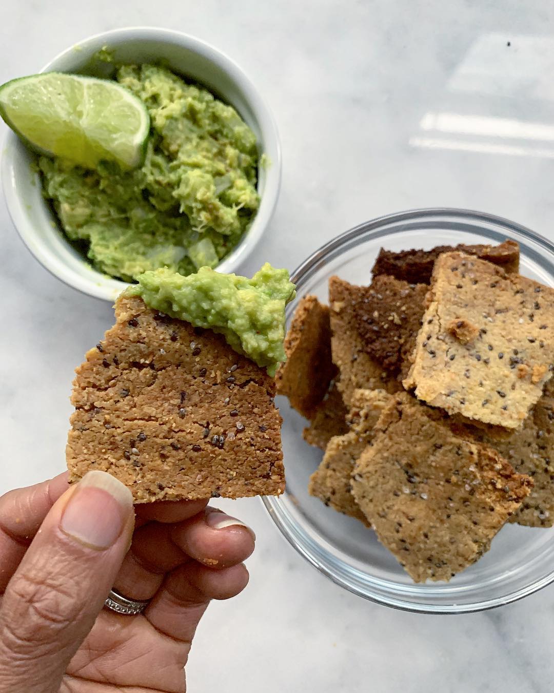 Homemade Golden Flax and Chia Crackers with Guacamole