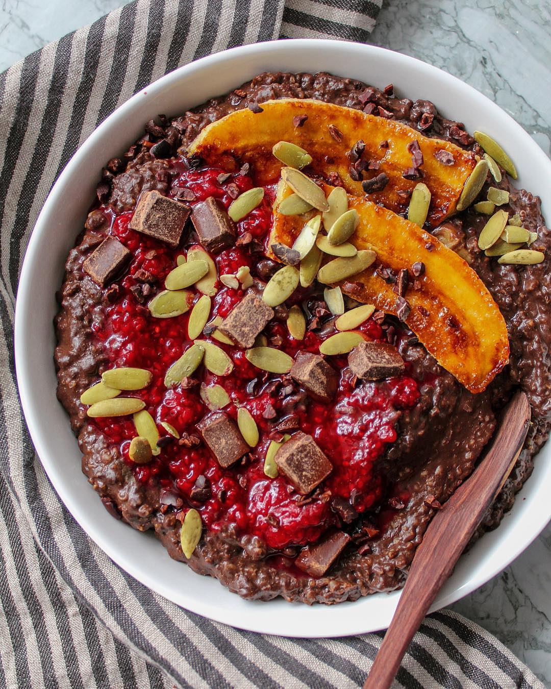 Chocolate Oats Bowl with Banana and Seeds