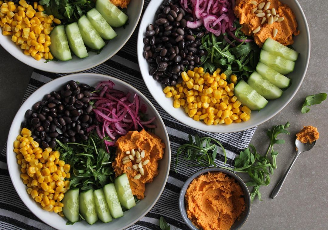 Colorful Rainbow Salad with Hummus and Beans