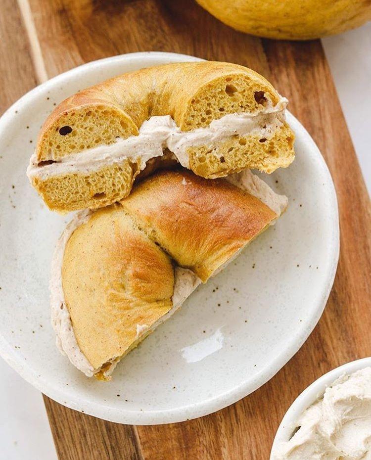 Homemade Kabocha Bagels with Maple Cinnamon Cream Cheese