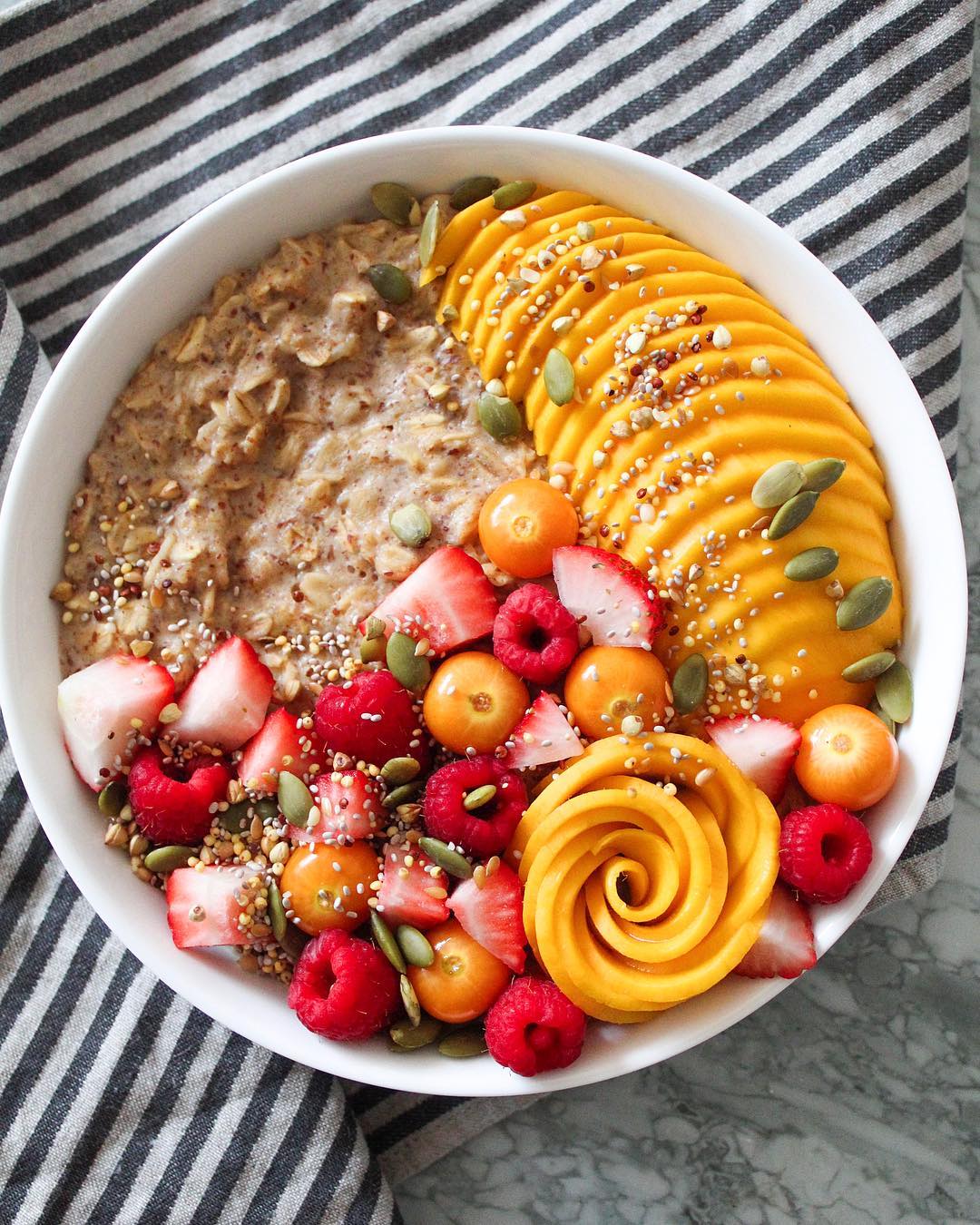 Ginger Oatmeal with Fresh Fruit Toppings