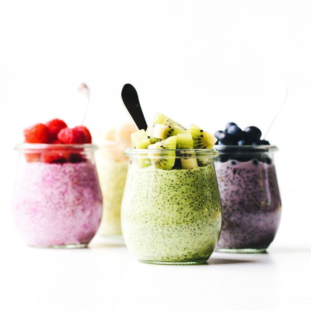Coconut Chia Puddings with Color Variations