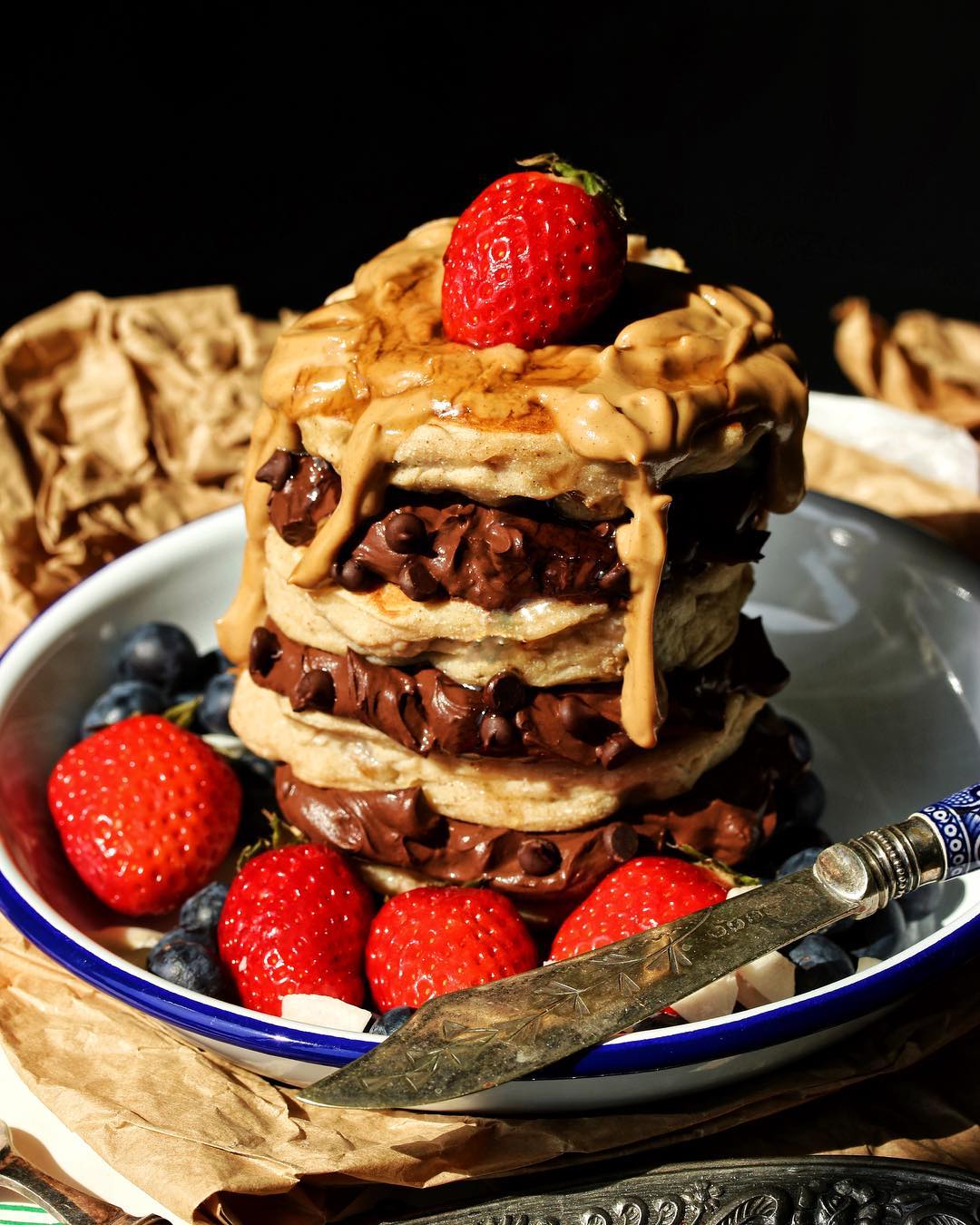 Fluffy Vegan Buttermilk Pancakes with Chocolate Ganache