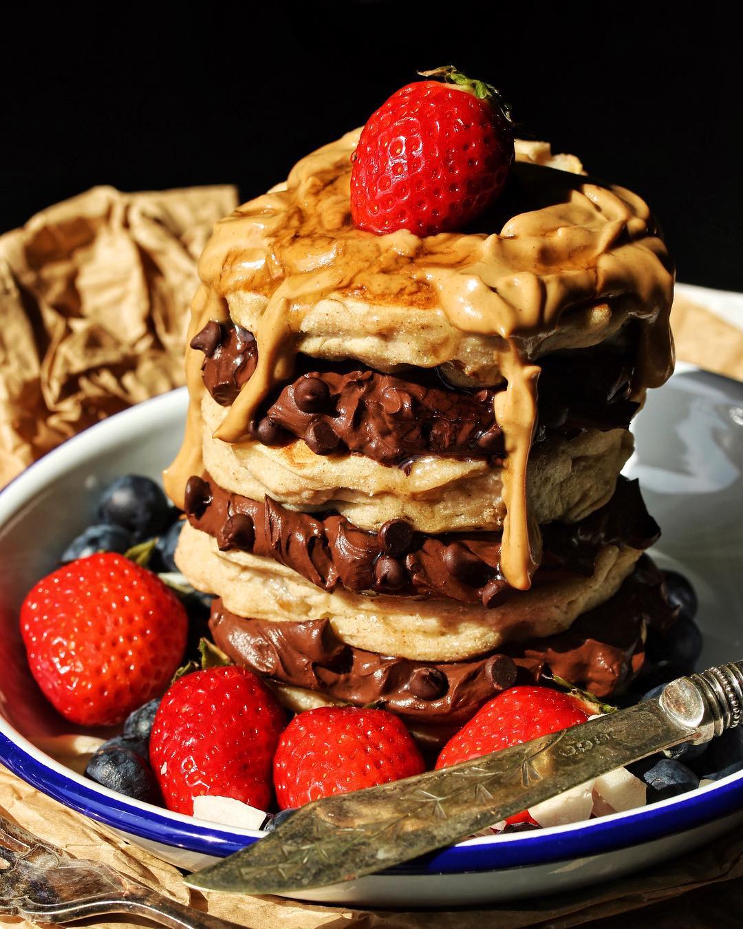 Fluffy Vegan Buttermilk Pancakes with Chocolate Ganache