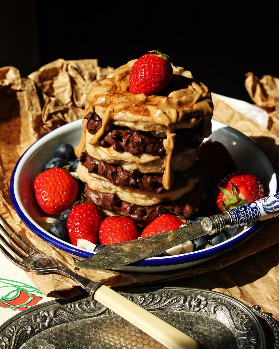 Fluffy Vegan Buttermilk Pancakes with Chocolate Ganache