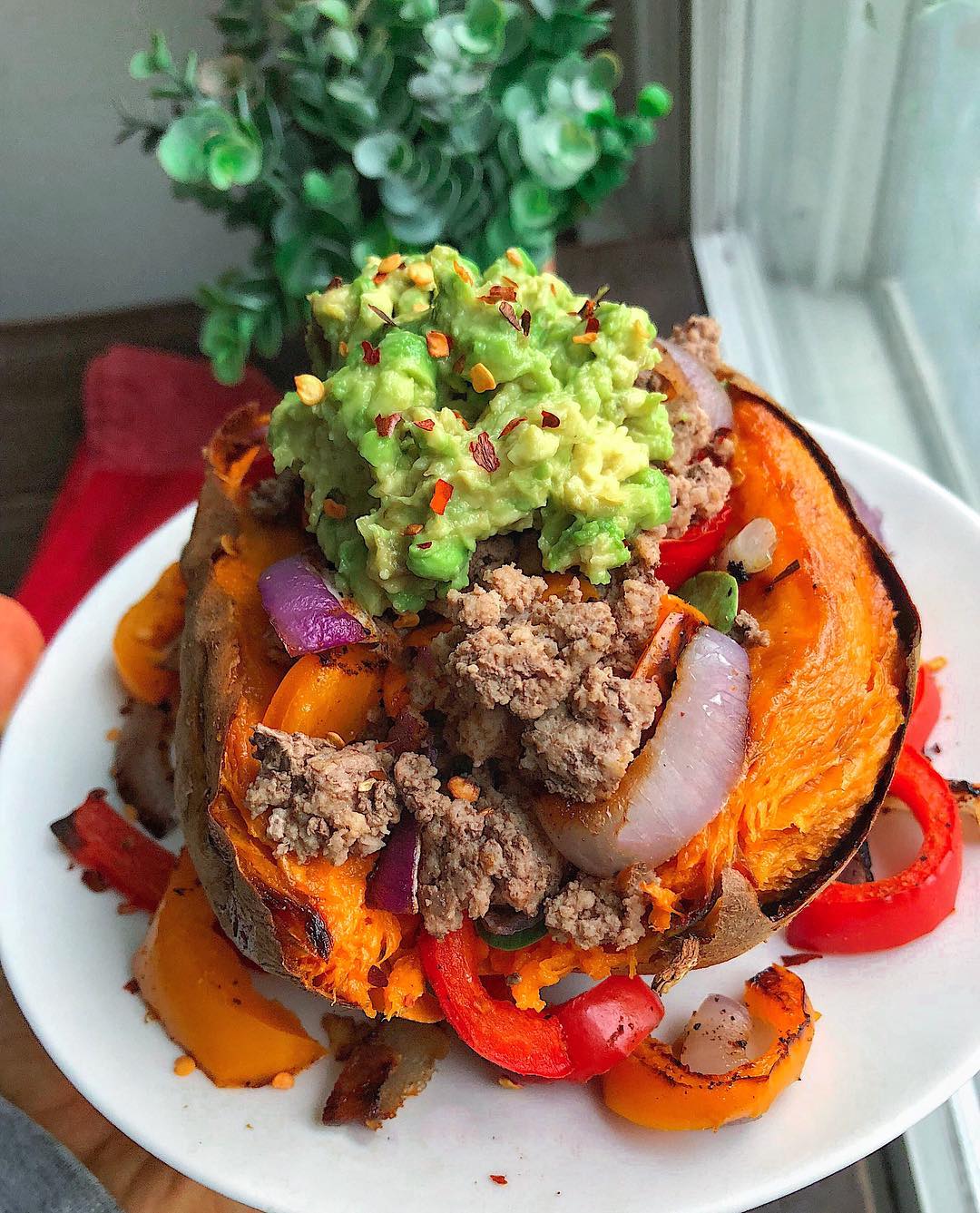 Taco Stuffed Sweet Potato with Beef and Avocado