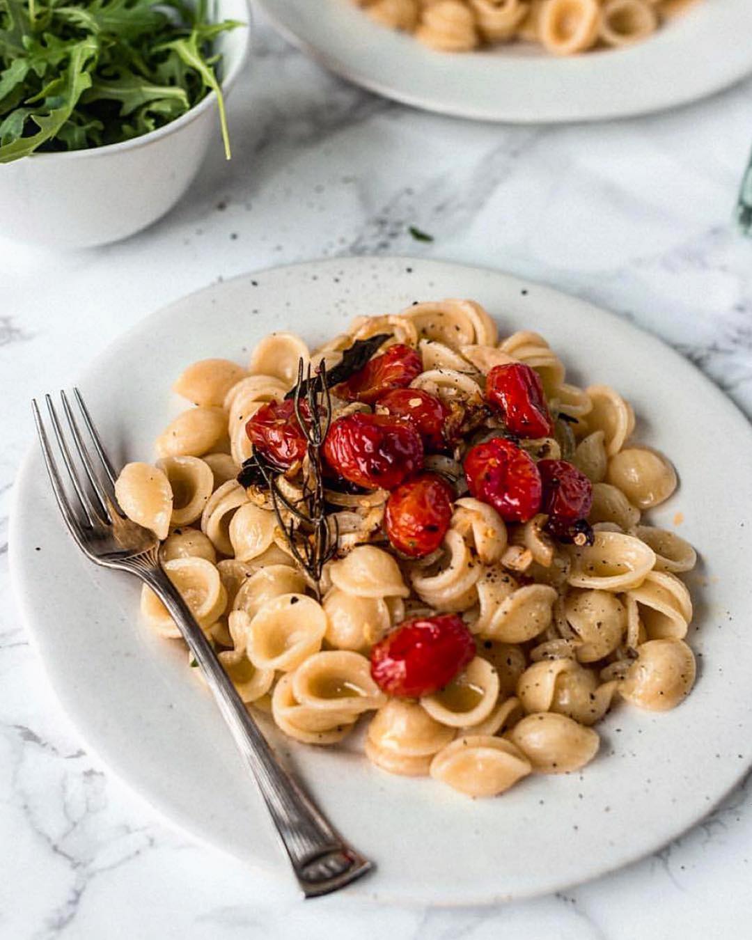 Orecchiette with Roasted Cherry Tomatoes, Herbs, and Arugula