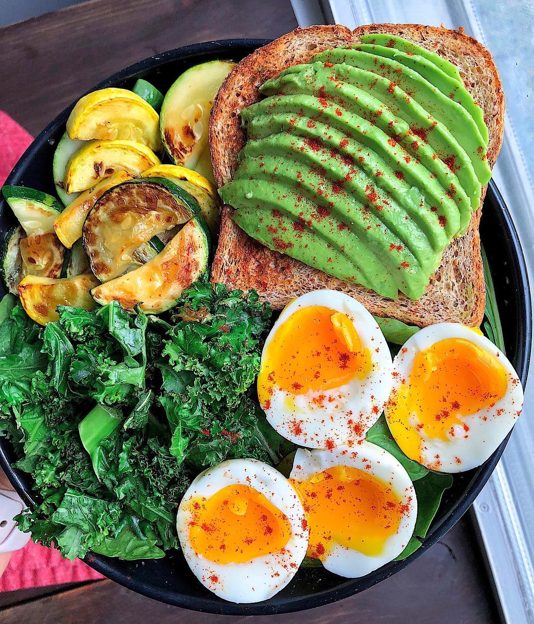 Boiled Eggs and Avocado Toast with Greens