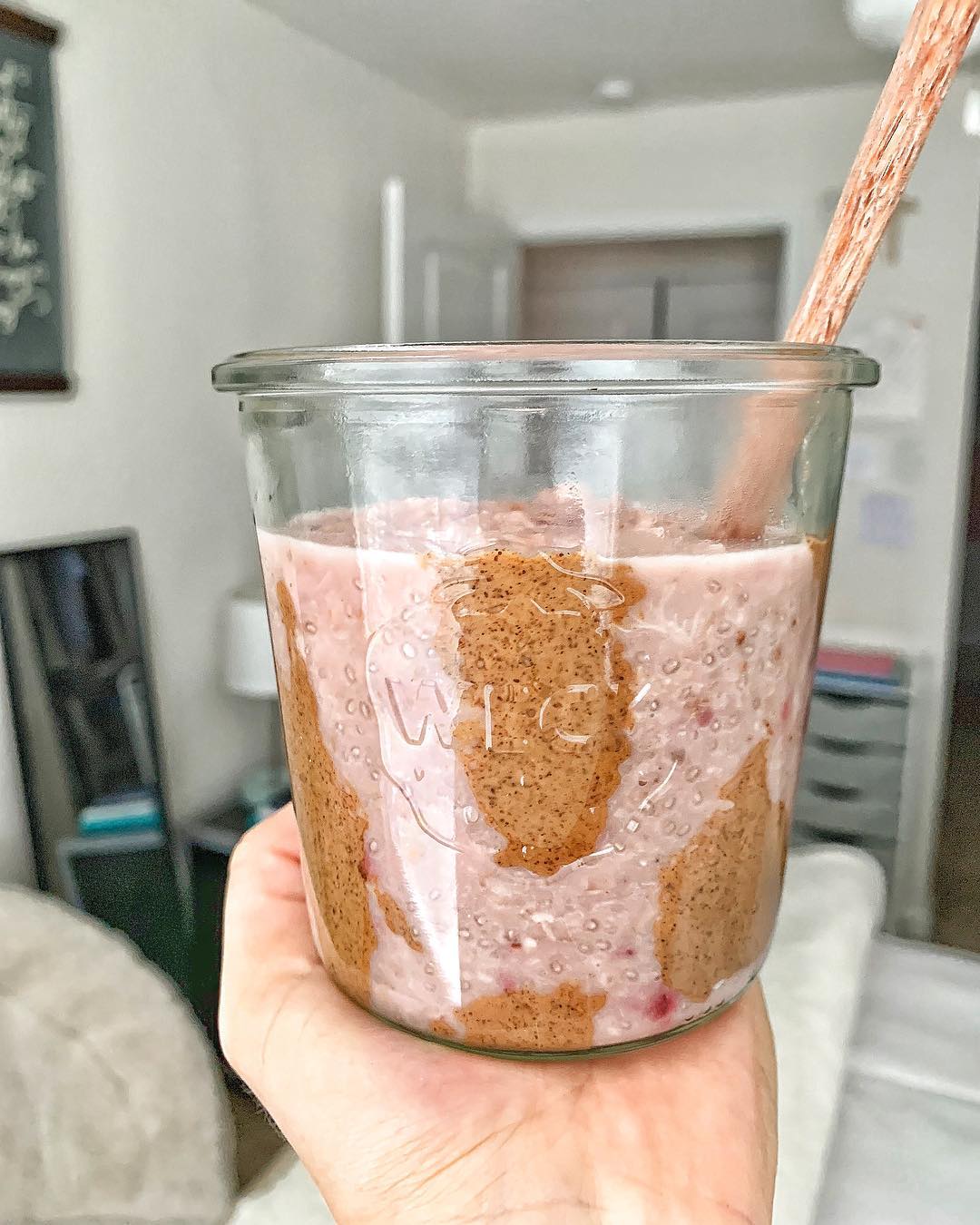 Healthy Strawberry Oats with Almond Butter