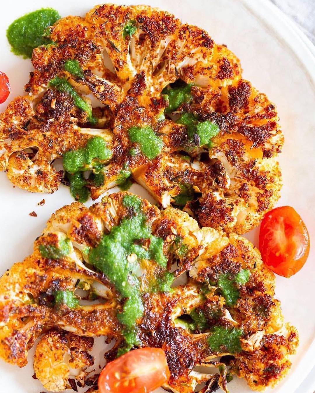 Vegan Cajun Roasted Cauliflower with Chimichurri