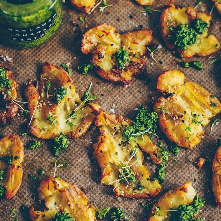 Wild Garlic-Arugula Pesto with Crispy Potatoes