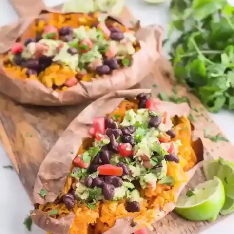 Guacamole Stuffed Sweet Potatoes Vegan