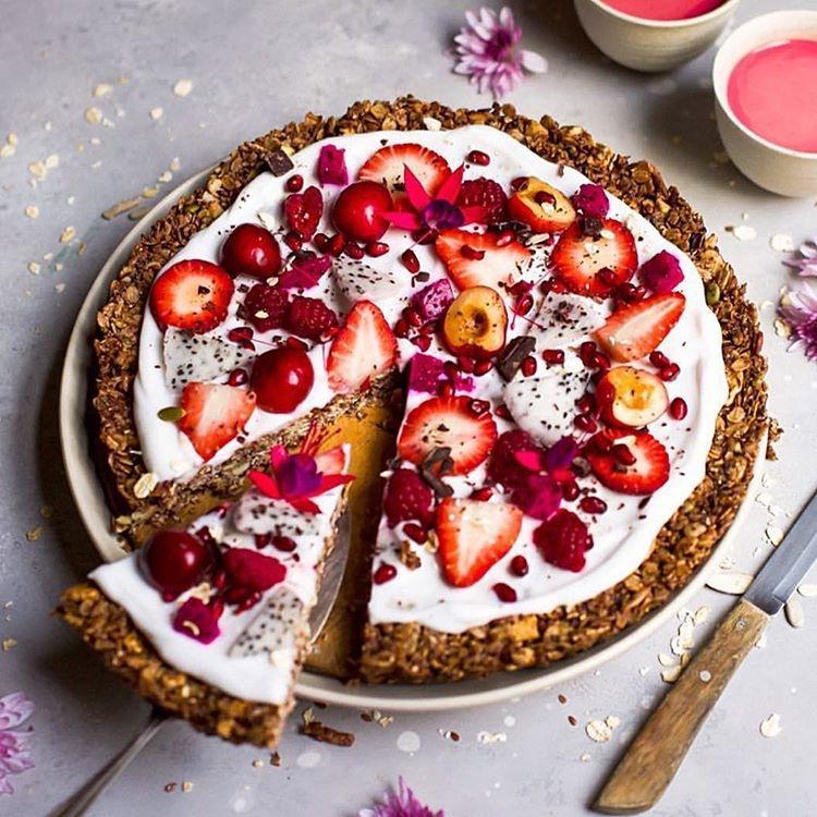 Granola Pizza with Yogurt and Fruit Toppings