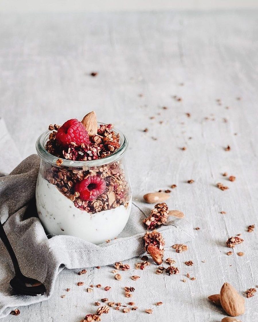 Homemade Granola with Raspberries and Cardamom