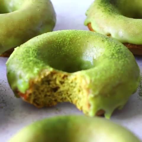 Homemade Vegan Matcha Donuts with Matcha Glaze