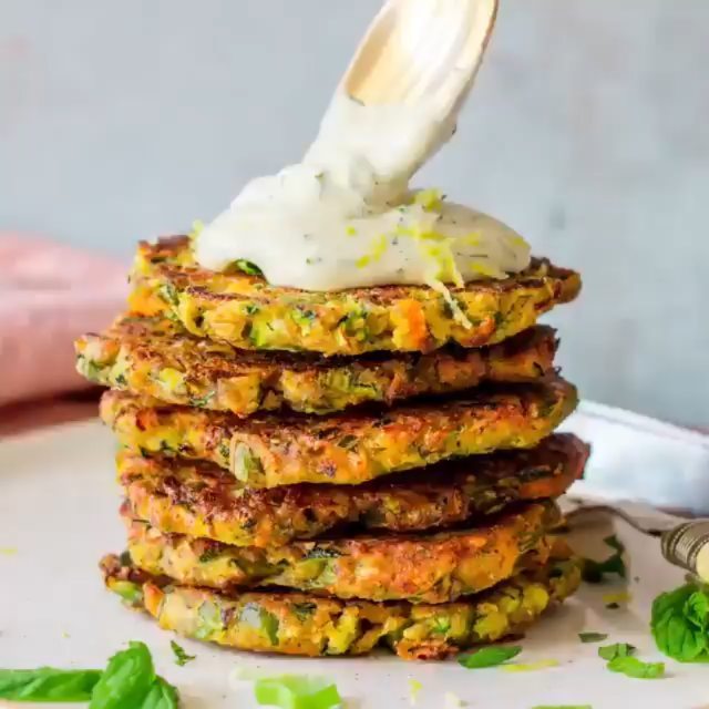 Vegan Zucchini Fritters with Dill Sour Cream