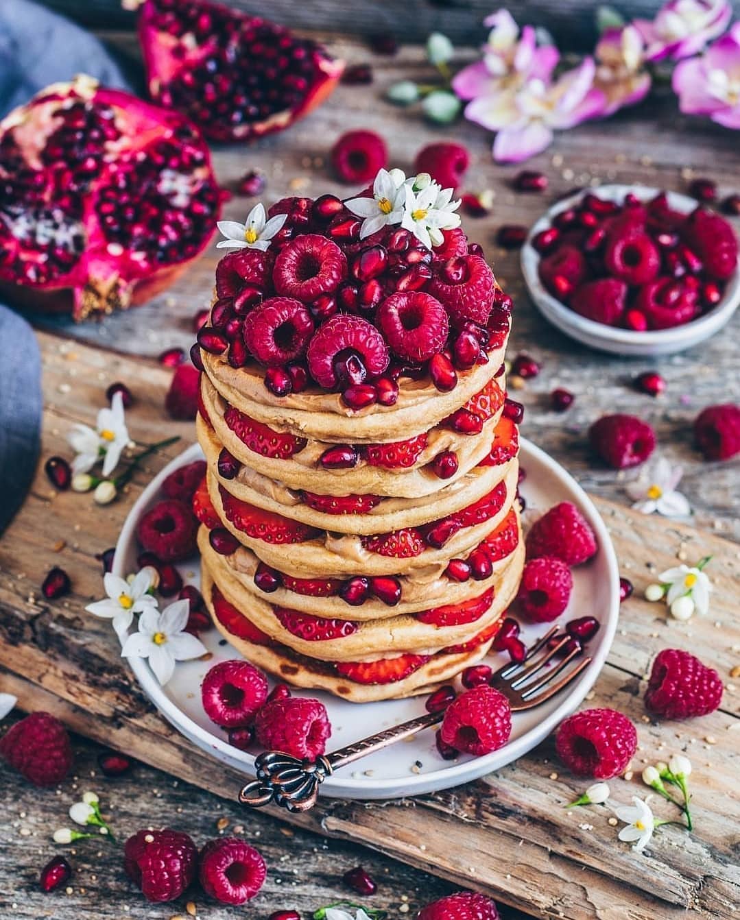 Vegan Strawberry Pomegranate Pancakes