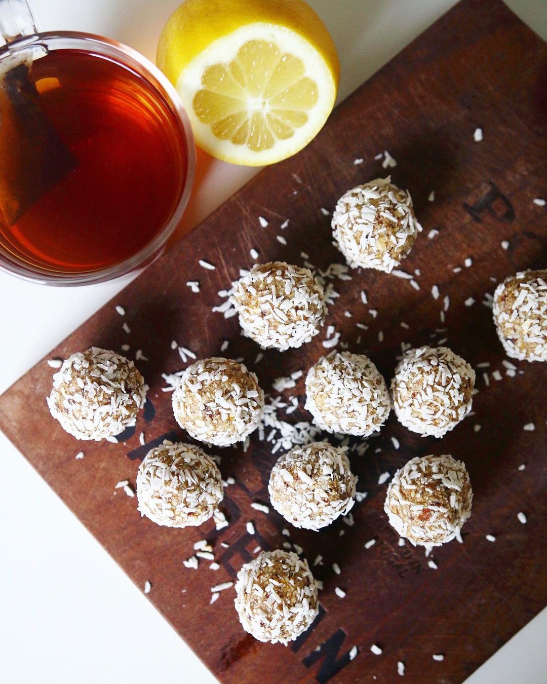 Vegan Lemon Bliss Balls with Coconut Garnish