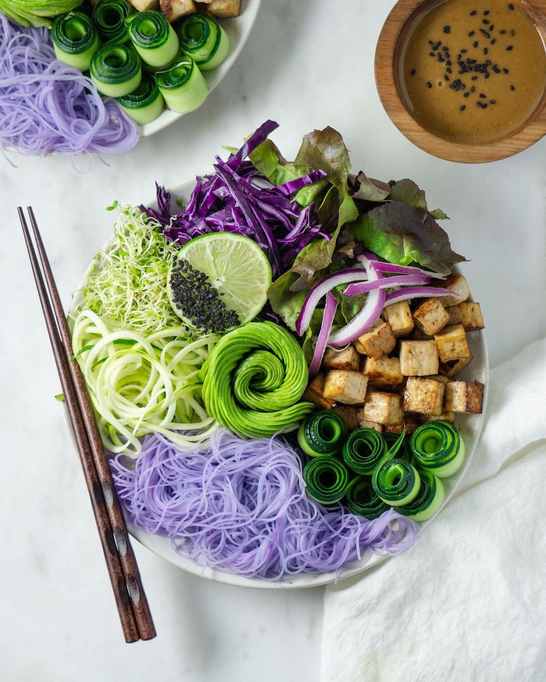 Baked Tofu Buddha Bowl with Peanut Dressing