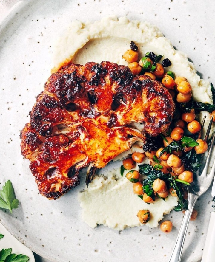 Seared cauliflower with harissa spiced glaze